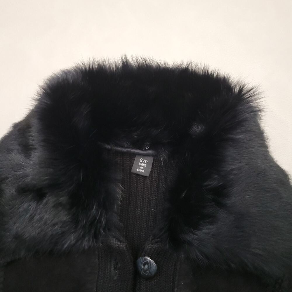 Vtg Black Suede Leather Patchwork Jacket Fur Coll… - image 2